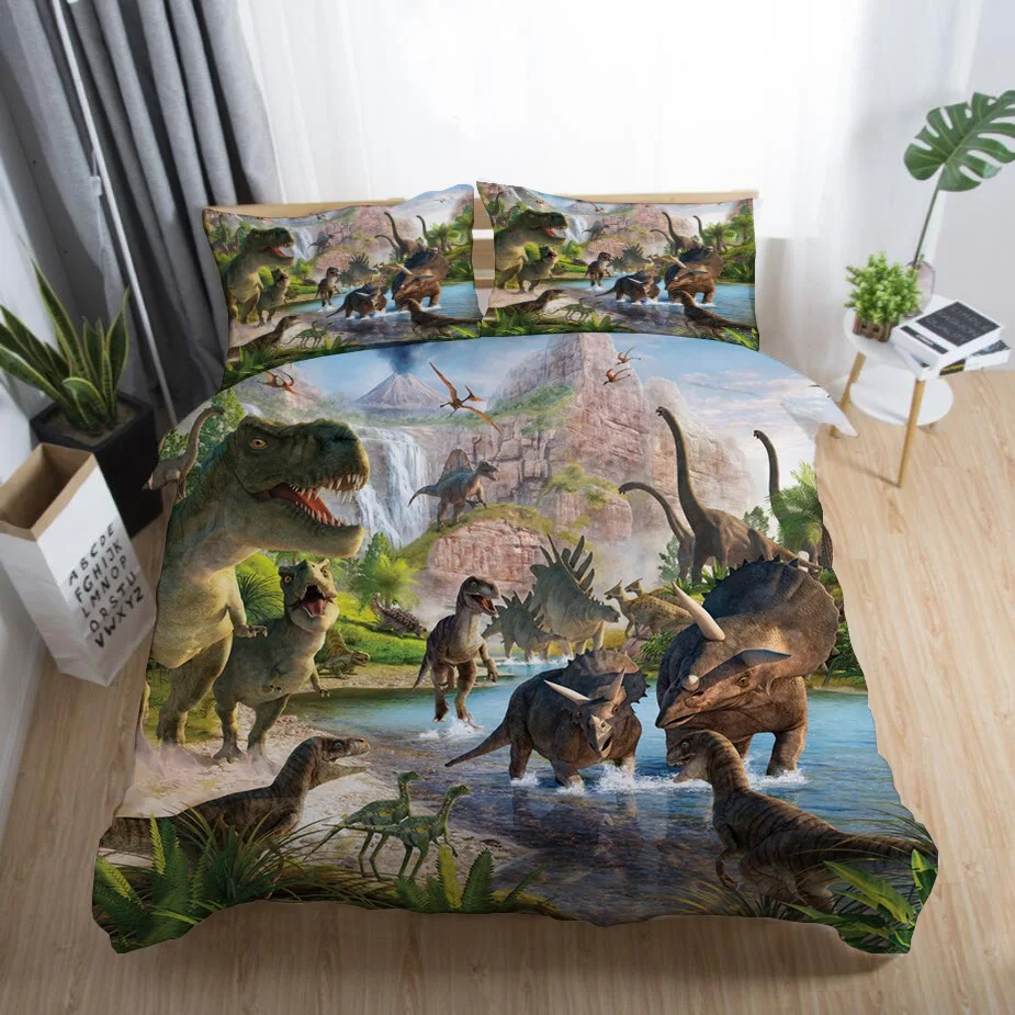 Cartoon Vivid Dinosaur 3D Printed Bedding Set Kids Boys Teens Duvet Covers Pillowcases Comforter Bedclothes Bed Linen(NO sheet) | Дом и сад