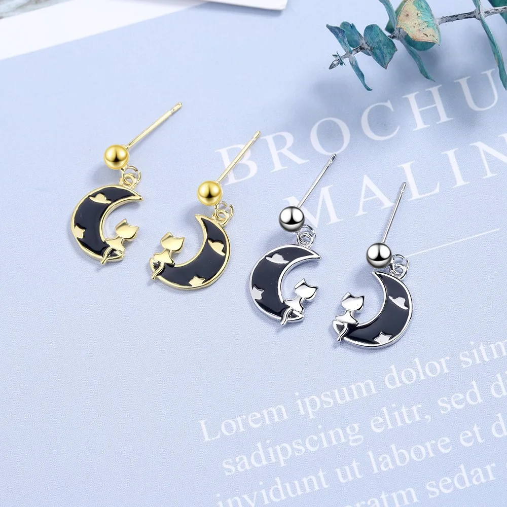 925 Sterling Silver Moon Cute Cat Stud Earrings For Women Elegant Party Jewelry pendientes eh347
925 Sterling Silver Moon Cute Cat Stud Earrings For Women Elegant Party Jewelry pendientes eh347