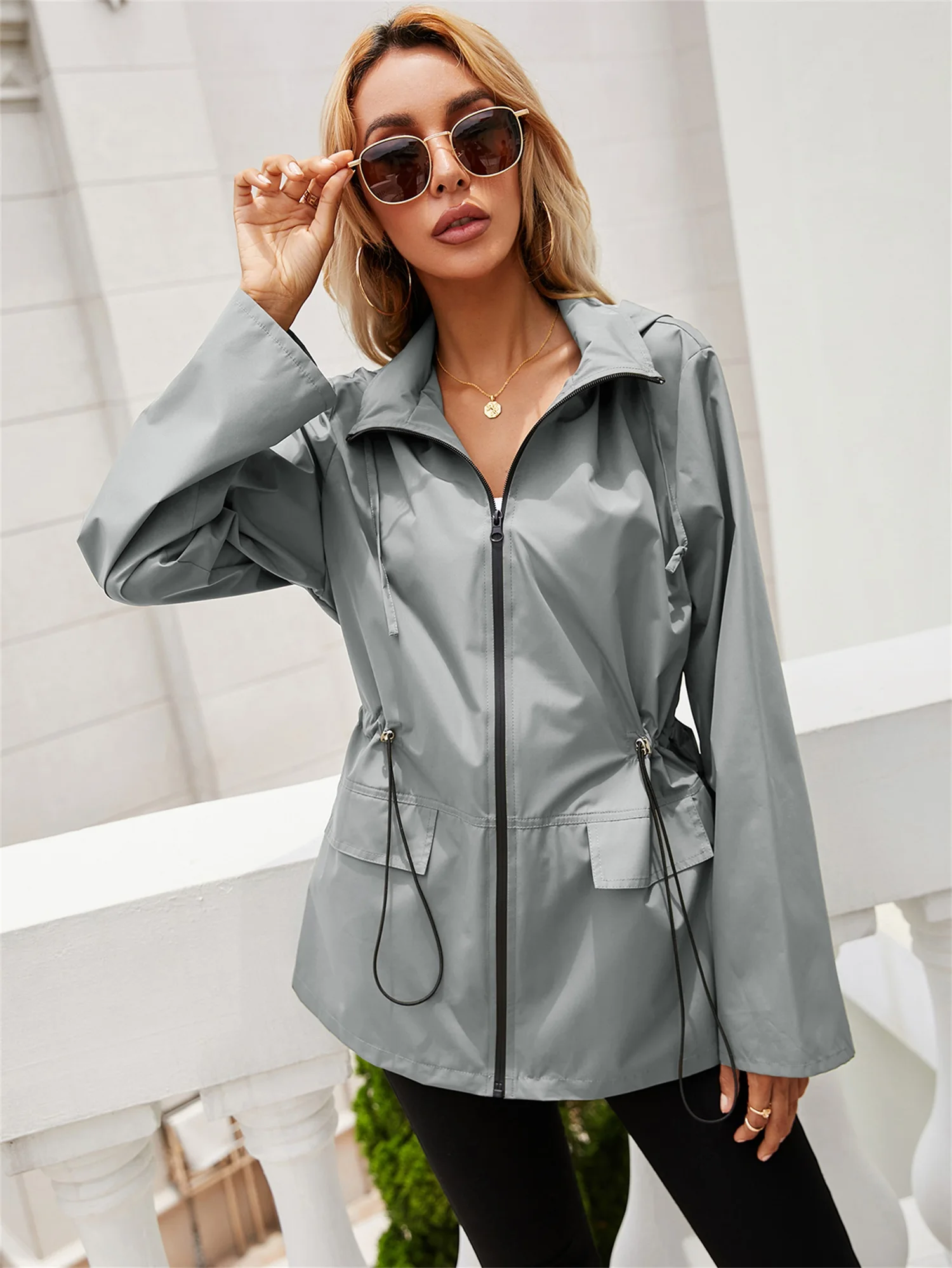Women's Jacket Zipper Waist Hoodie Lightweight Outdoor Hiking Sports Windbreaker Solid Color Waterproof Coat Ladies Clothes
Women's Jacket Zipper Waist Hoodie Lightweight Outdoor Hiking Sports Windbreaker Solid Color Waterproof Coat Ladies Clothes