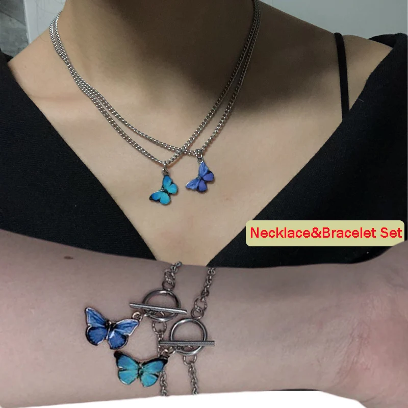 Cute Ins Blue Butterfly Choker Necklaces & Brancelets Jewellry Set Women Punk Hip Hop Gothic Necklace Pendants Charms Bracelet
Cute Ins Blue Butterfly Choker Necklaces & Brancelets Jewellry Set Women Punk Hip Hop Gothic Necklace Pendants Charms Bracelet