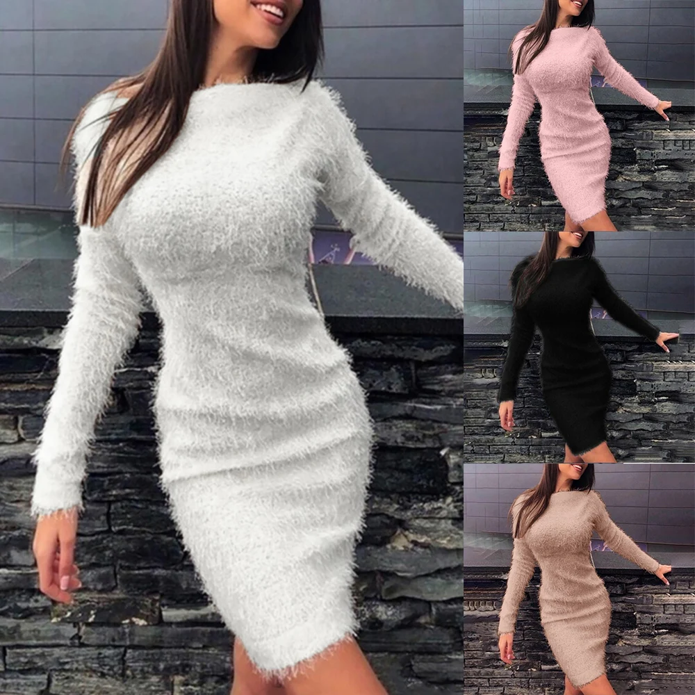 Women's Plush Warm Sweater Dress 2021 Winter O Neck Long Sleeve Slim Bodycon Mini Dress Knitted Party Club Streetwear Vestidos
Women's Plush Warm Sweater Dress 2021 Winter O Neck Long Sleeve Slim Bodycon Mini Dress Knitted Party Club Streetwear Vestidos
