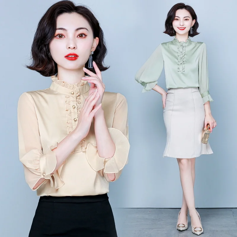 Autumn Fashionable All-Match Designer Shirt Long Sleeve Stand Collar Ruffle Women Tops Blouses Korean Fashion Blusas Elegantes
Autumn Fashionable All-Match Designer Shirt Long Sleeve Stand Collar Ruffle Women Tops Blouses Korean Fashion Blusas Elegantes