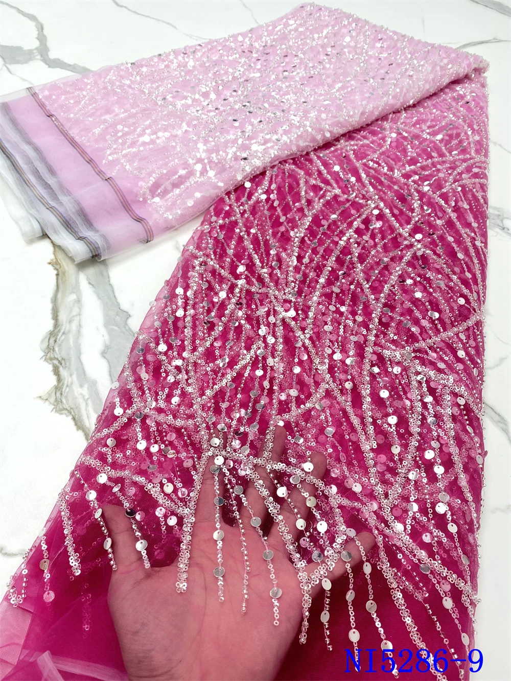 NI.AI Color gradient Fabrics African French Tulle Mesh Lace Fabric Best Quality Sequins Lace Fabric For Wedding Materials NI5286
NI.AI Color gradient Fabrics African French Tulle Mesh Lace Fabric Best Quality Sequins Lace Fabric For Wedding Materials NI5286