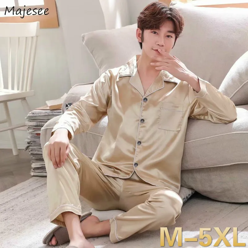 Pajama Sets Men Comfortable Silk Solid Simple Full-sleeve Sleepwear Oversize 5XL Casual Turn-down Collar Male Pajamas Korean New
Pajama Sets Men Comfortable Silk Solid Simple Full-sleeve Sleepwear Oversize 5XL Casual Turn-down Collar Male Pajamas Korean New