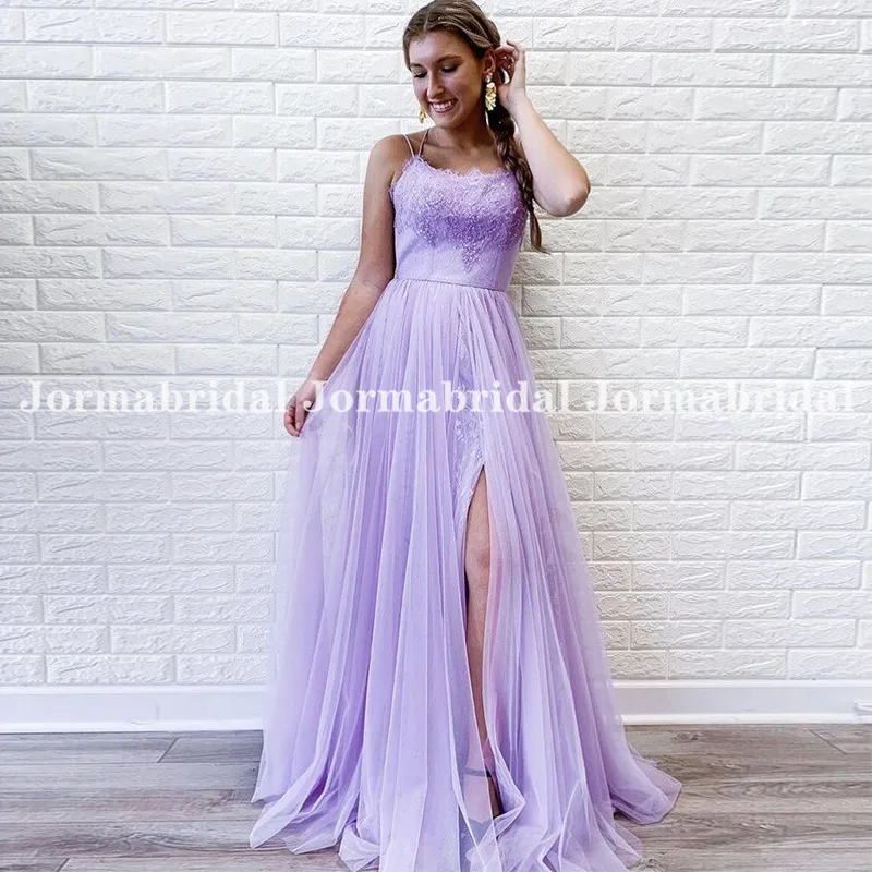 

Женское вечернее платье, из Мягкого Тюля фиолетового цвета, на тонких бретелях, с перекрещивающимися лямками, с высоким разрезом