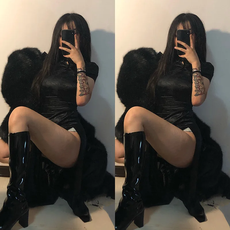 New Fashion Gothic Women Streetwear Neck Short Sleeve Slim High Cheongsam Female Embroidery Bodycon Dress for Women Clothing
New Fashion Gothic Women Streetwear Neck Short Sleeve Slim High Cheongsam Female Embroidery Bodycon Dress for Women Clothing
