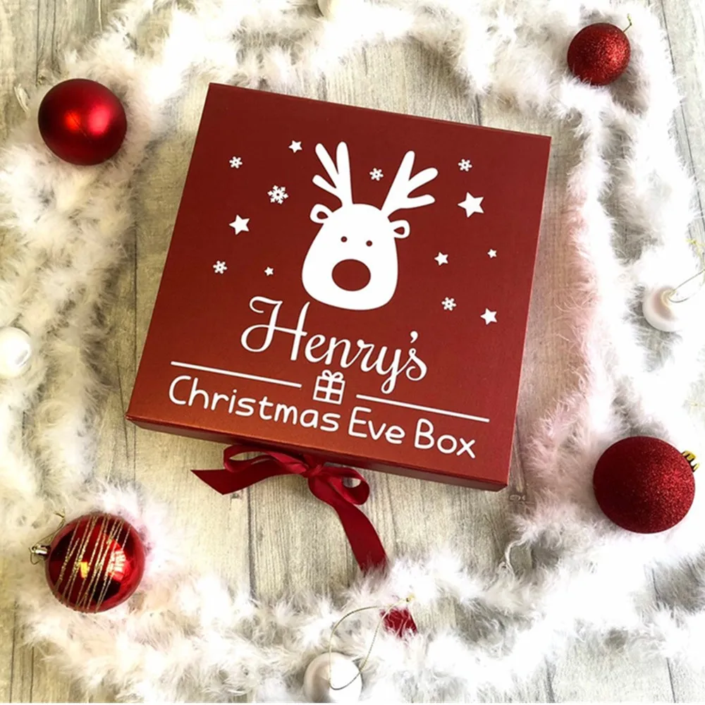 

Personalised Children's Christmas Eve Box, Reindeer Design, Baby Gift Present, Keepsake Festive Celebrate Newborn 1st Christmas