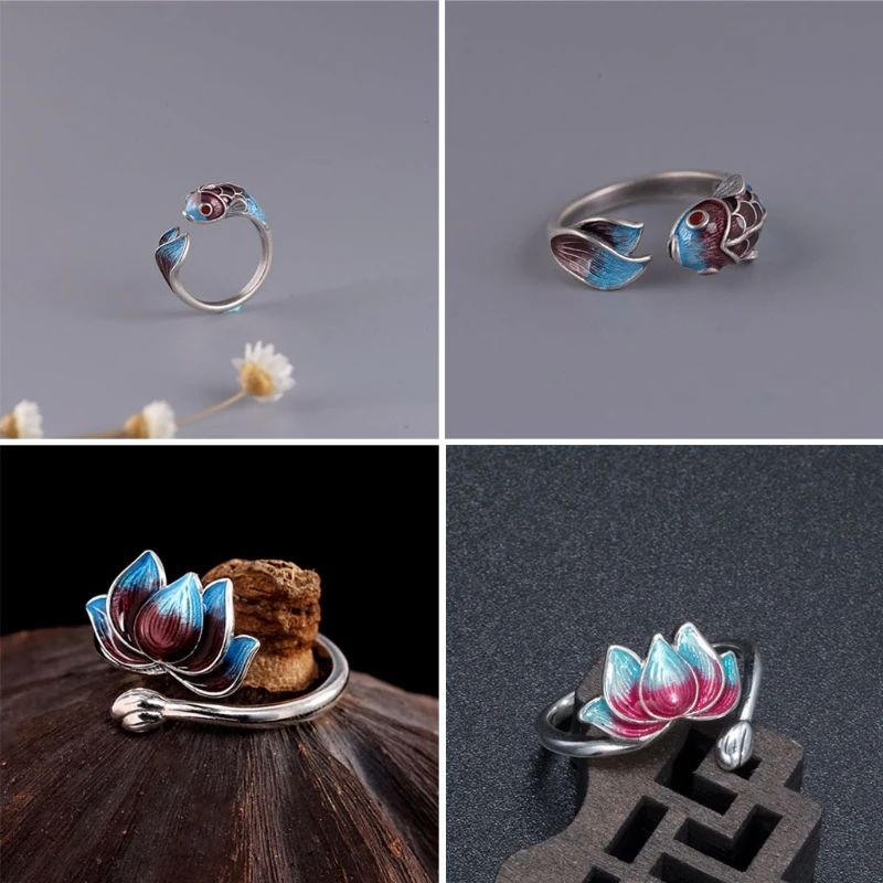 Vintage Lotus Flower Enamel Rings Lucky Fish Charm Open Ring Goldfish Flower Band Adjustable Women Fashion Jewelry
Vintage Lotus Flower Enamel Rings Lucky Fish Charm Open Ring Goldfish Flower Band Adjustable Women Fashion Jewelry