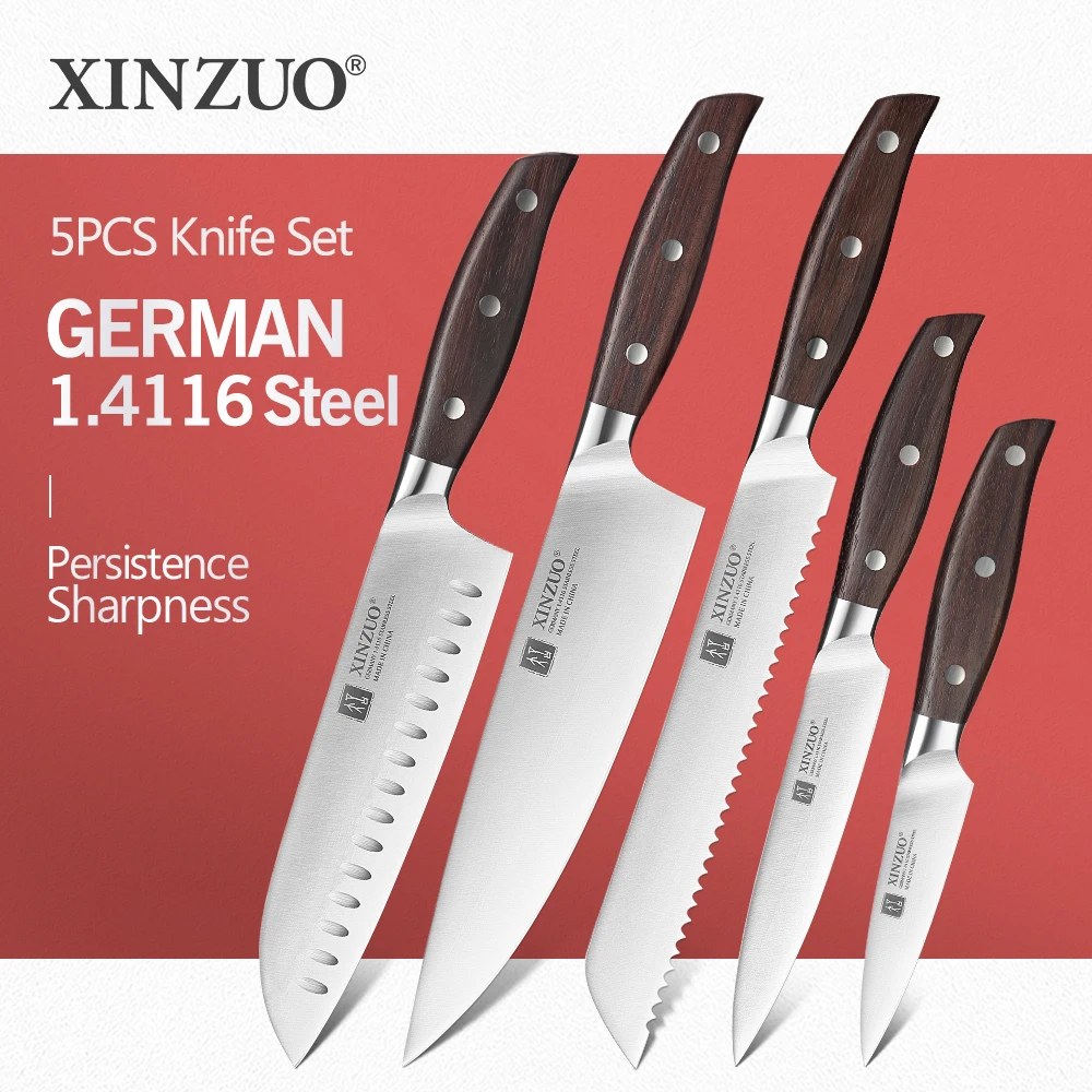 

Острые кухонные ножи XINZUO, нержавеющая сталь, нарезка хлеба, сантоку, наборы шеф-ножей, ручка из красного сандалового дерева, подарочная коро...