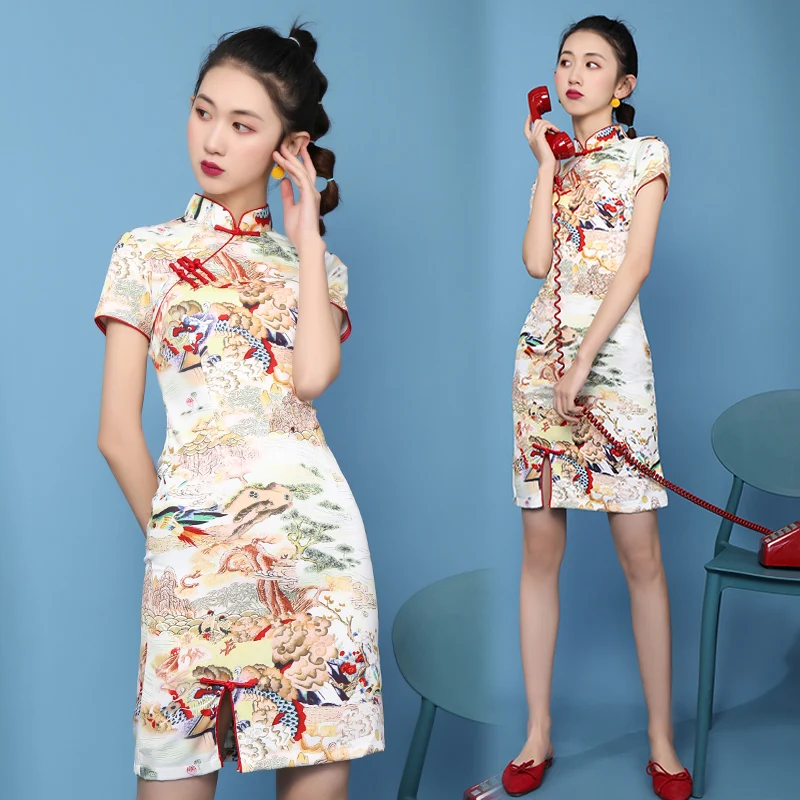 Summer cheongsam printing dress women Chinese style short dress elegant party dress women bodycon dress maxi dress women dresses
Summer cheongsam printing dress women Chinese style short dress elegant party dress women bodycon dress maxi dress women dresses