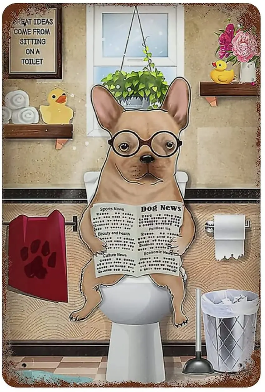 Funny Bathroom Bulldog Sitting on Toilet Tin Sign Vintage Bathroom Metal Sign for Home Bar Wall Decor Shop Mural Toilet Sign
Funny Bathroom Bulldog Sitting on Toilet Tin Sign Vintage Bathroom Metal Sign for Home Bar Wall Decor Shop Mural Toilet Sign