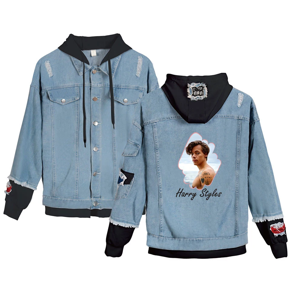 Harry Styles Jacket Female Fake Two Piece Denim Jackets Long Sleeve Pockets Hooded Coat Boy Girl Streetwear
Harry Styles Jacket Female Fake Two Piece Denim Jackets Long Sleeve Pockets Hooded Coat Boy Girl Streetwear