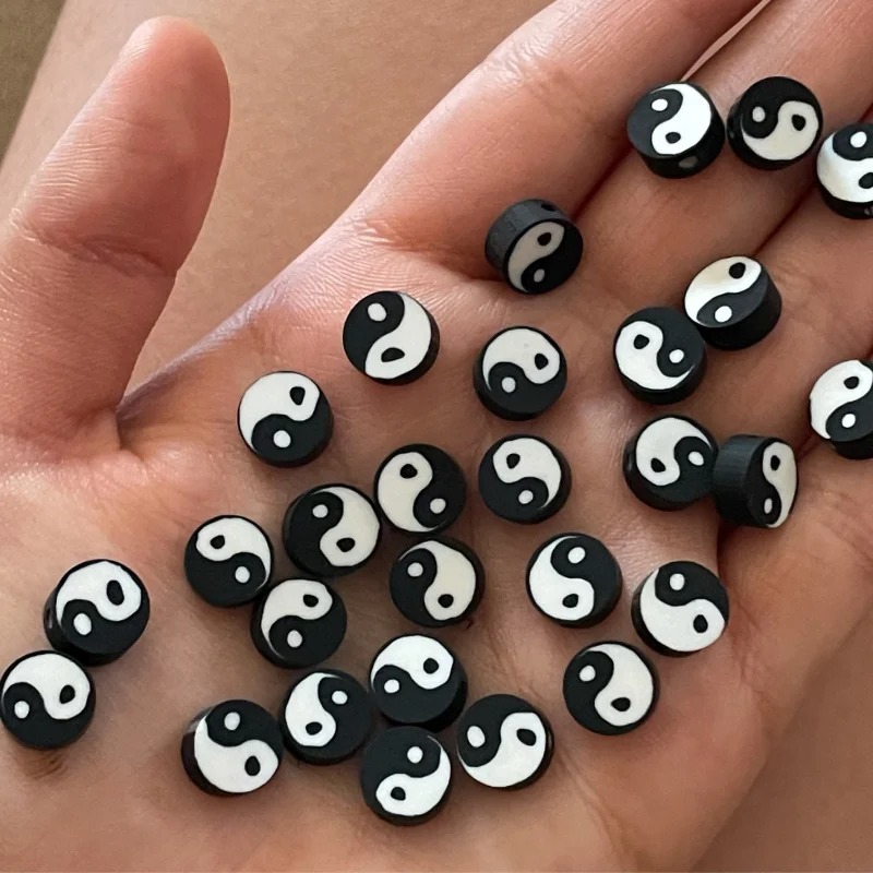 

50pcs Black White Tai Chi Polymer Clay Spacer Loose Beads for Jewelry Making DIY Bracelet Rings Yin Yang Beads Accessories