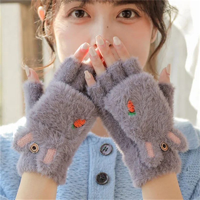 Winter Cute Plush Gloves For Women Girls Rabbit Ear Solid Color Fingerless Gloves Warm Soft Fluffy Female Half Fingers Mittens
Winter Cute Plush Gloves For Women Girls Rabbit Ear Solid Color Fingerless Gloves Warm Soft Fluffy Female Half Fingers Mittens