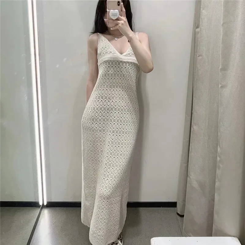 TRAF Za Knitted Dress Woman Cut Out Slip Summer Long Dress Women 2021 Vintage Strap Ruffle Backless Boho Midi Sexy Dresses
TRAF Za Knitted Dress Woman Cut Out Slip Summer Long Dress Women 2021 Vintage Strap Ruffle Backless Boho Midi Sexy Dresses