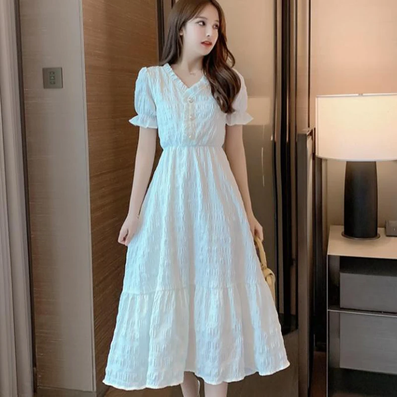Summer Vintage Women Dresses Simple High Waist Female Long Dress V-Neck Short Sleeve Ladies Girls Dresses Fashion Women's Dress
Summer Vintage Women Dresses Simple High Waist Female Long Dress V-Neck Short Sleeve Ladies Girls Dresses Fashion Women's Dress