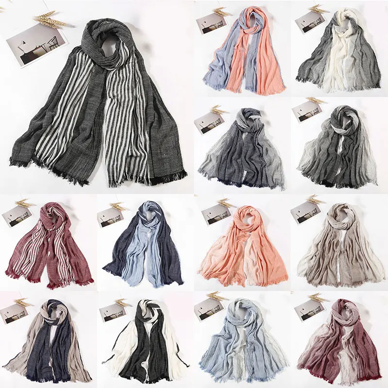 Soft Tassels Striped Cotton Linen Autumn Winter Long Scarves Pleated Scarf Wrinkled Scarves Unisex Style Scarf 195*65cm Warm New
Soft Tassels Striped Cotton Linen Autumn Winter Long Scarves Pleated Scarf Wrinkled Scarves Unisex Style Scarf 195*65cm Warm New