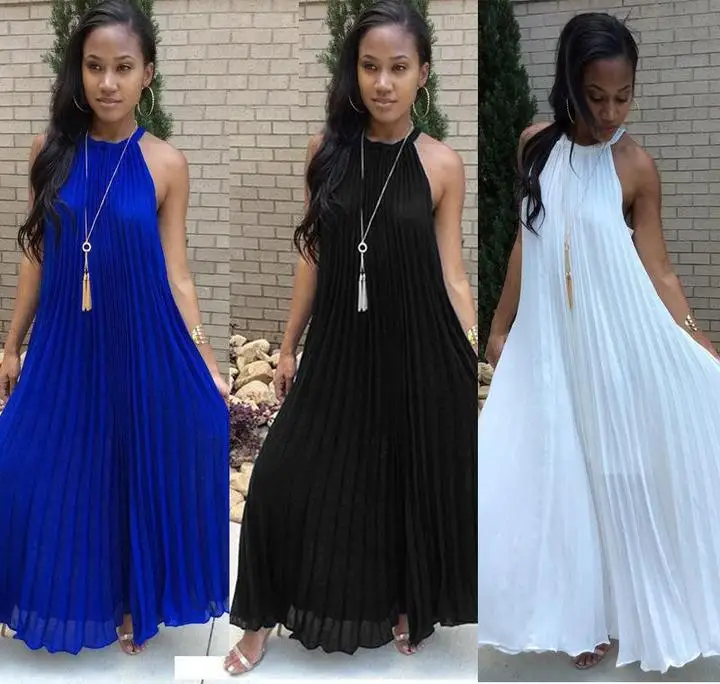 Women's Solid Color Chiffon Draped Halter Neck Sleeveless Loose Ankle Fashion Summer Dress Bohemian Beach Dress FZ096
Women's Solid Color Chiffon Draped Halter Neck Sleeveless Loose Ankle Fashion Summer Dress Bohemian Beach Dress FZ096