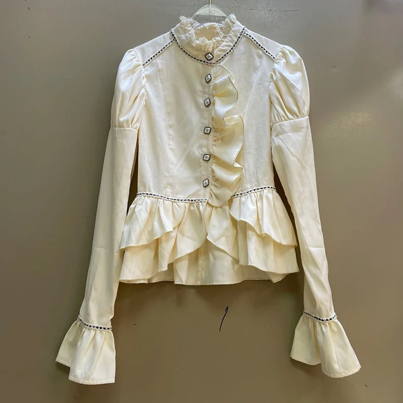 Fashion Designer 2021 Autumn Winter Shirt Women Apricot Single Breasted Ruffles Flare Sleeve Ladies Top
Fashion Designer 2021 Autumn Winter Shirt Women Apricot Single Breasted Ruffles Flare Sleeve Ladies Top
