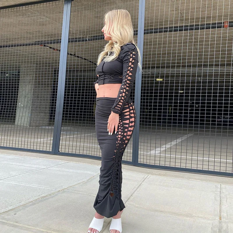 Women's Solid Crop T-shirt + Pencil Skirt Two Piece Set Hollow Out Bandage Midi Skirt Suits Long Sleeve Party Club Outfits
Women's Solid Crop T-shirt + Pencil Skirt Two Piece Set Hollow Out Bandage Midi Skirt Suits Long Sleeve Party Club Outfits