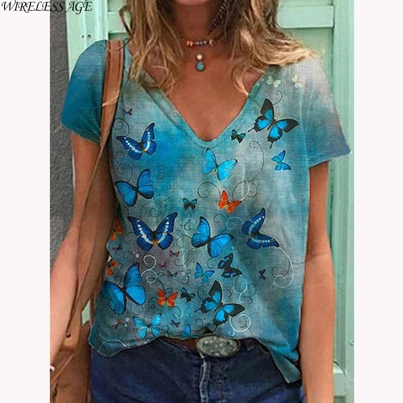 WIRELESS AGE T Shirt Women Printed V Neck Short Sleeved Loose Summer Women's Clothing Bottoming Casual Top 2021 New Fashion Wild
WIRELESS AGE T Shirt Women Printed V Neck Short Sleeved Loose Summer Women's Clothing Bottoming Casual Top 2021 New Fashion Wild