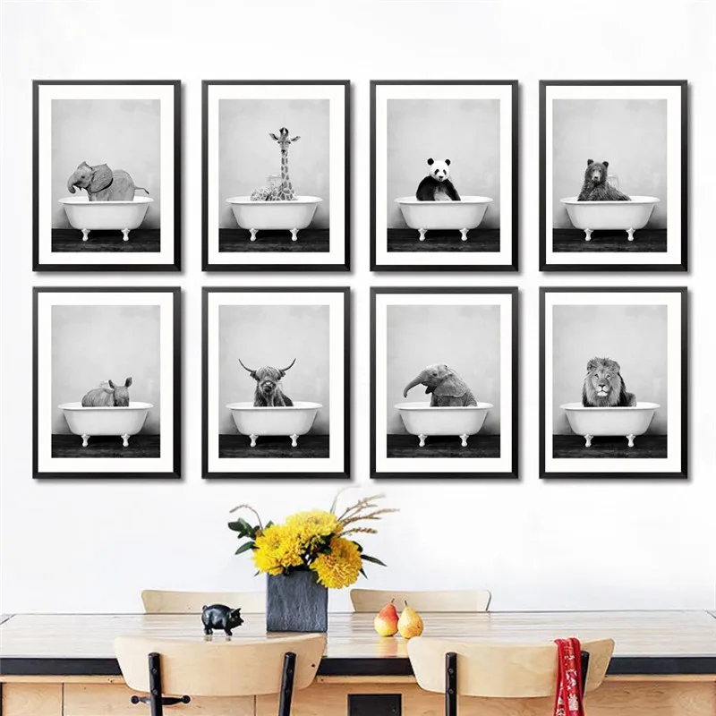 Black White Animal Bathtub Bathing Posters Canvas Painting Elephant Giraffe Wall Art Print Pictures Baby Room Decoration
Black White Animal Bathtub Bathing Posters Canvas Painting Elephant Giraffe Wall Art Print Pictures Baby Room Decoration