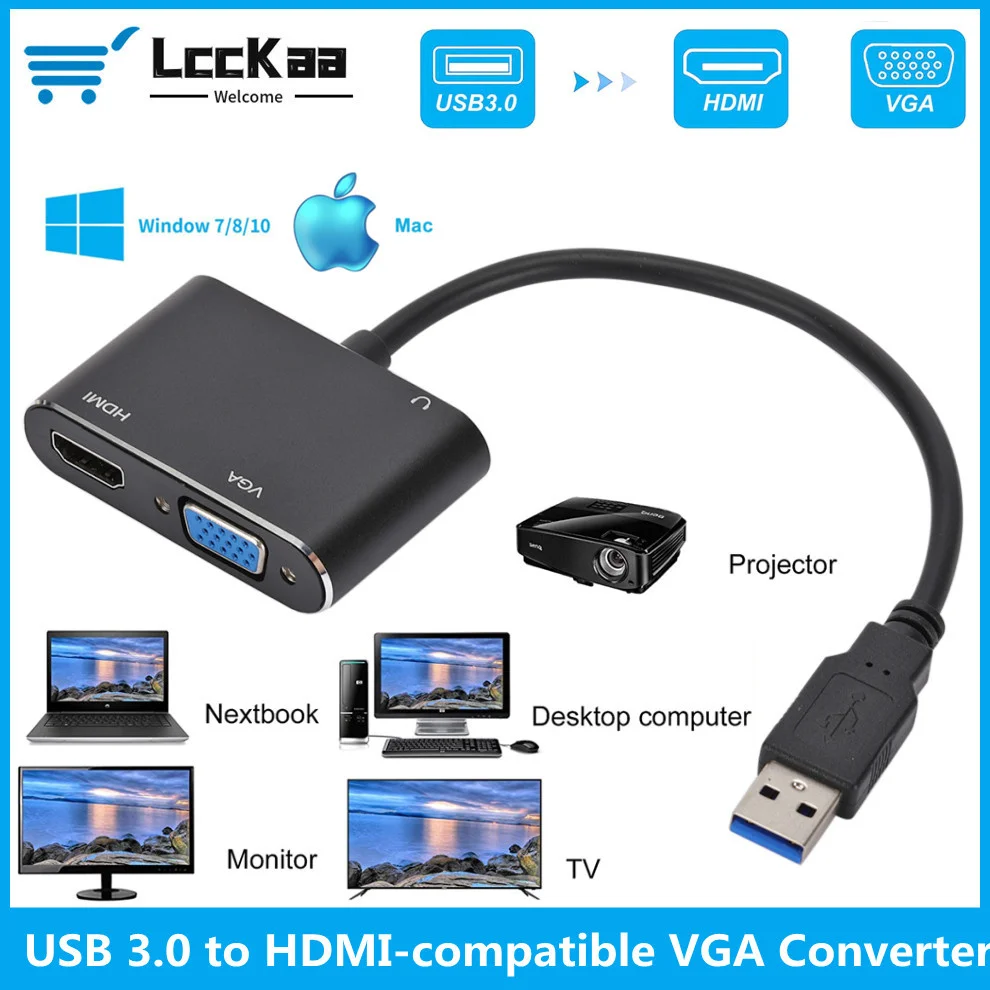 Переходник с USB 3 0 на HDMI-совместимый VGA два выхода 2 в 1 HDMI HD 1080P Кабель-адаптер для Mac