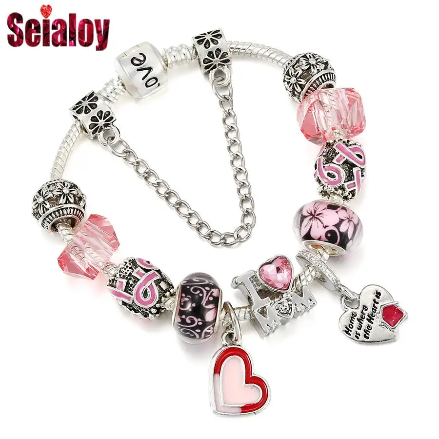 Seialoy Pink Heart House Pendant Charm Bracelets For Girls Women Original Red Crystal I LOVE MOM Beads Bracelet Xmas Kids Gifts
Seialoy Pink Heart House Pendant Charm Bracelets For Girls Women Original Red Crystal I LOVE MOM Beads Bracelet Xmas Kids Gifts