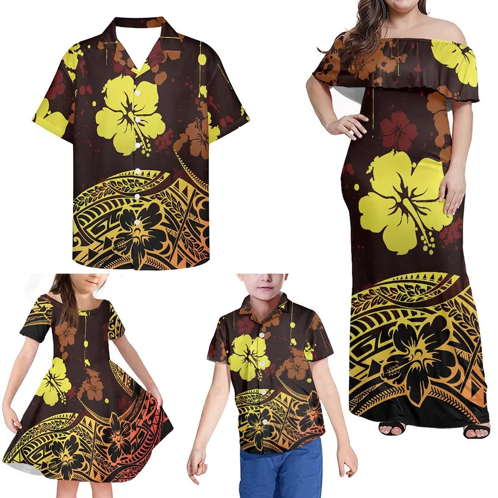 Hycool Yellow-Purple Polynesian Tribal Hawaii Floral Print Family Look Matching Clothing Dresses Shirts For Mother Father Kids
Hycool Yellow-Purple Polynesian Tribal Hawaii Floral Print Family Look Matching Clothing Dresses Shirts For Mother Father Kids