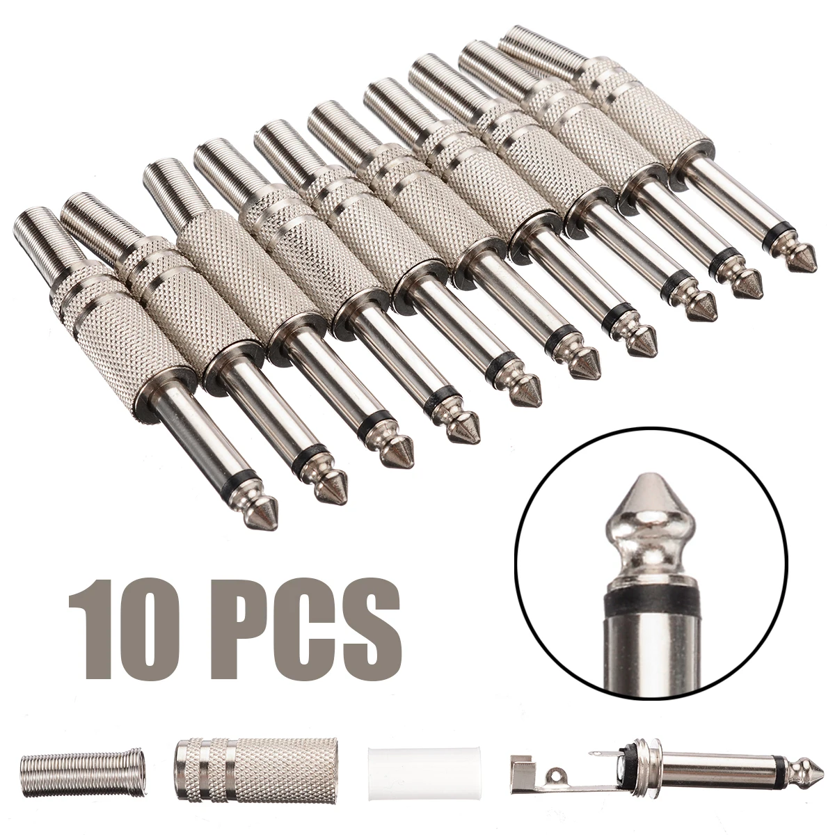 10pcs/pack 1/4'' 6.35mm Male Mono Monaural Audio Cable Jack Connector Plug High Quality Headphone Audio Repair Accessories
10pcs/pack 1/4'' 6.35mm Male Mono Monaural Audio Cable Jack Connector Plug High Quality Headphone Audio Repair Accessories