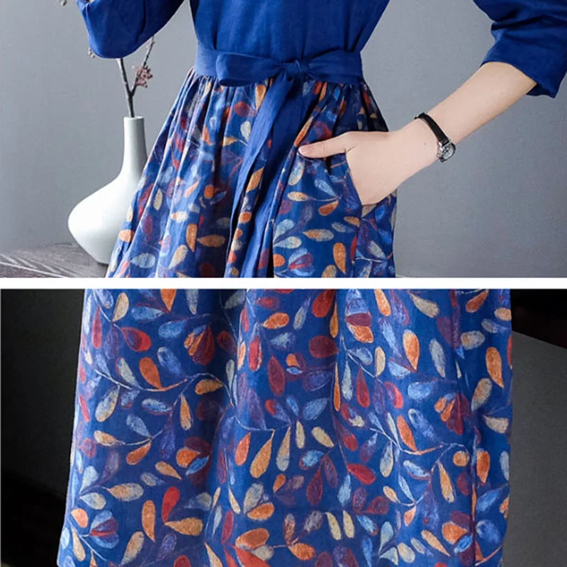 Fashion Patchwork Print Dress Women Spring Summer Casual Lace Up Three Quarter Sleeve Midi Dress Vintage V-Neck A-line Dresses
Fashion Patchwork Print Dress Women Spring Summer Casual Lace Up Three Quarter Sleeve Midi Dress Vintage V-Neck A-line Dresses