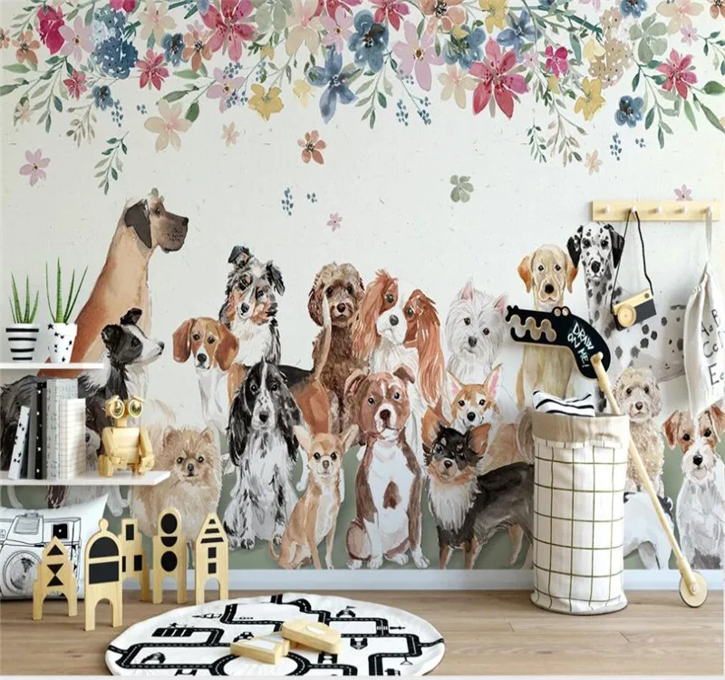 Custom wallpaper Nordic creative cute group of puppy flower children's room background wall-high-grade waterproof material
Custom wallpaper Nordic creative cute group of puppy flower children's room background wall-high-grade waterproof material