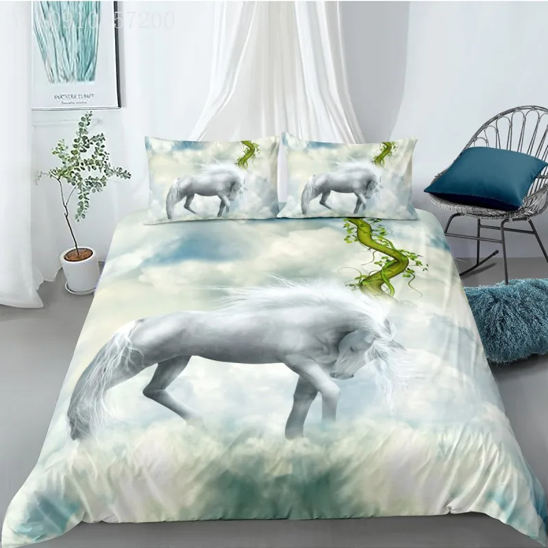

Пододеяльник с 3D рисунком единорога, наволочка, мягкое постельное белье из микрофибры, фантазийный чехол для односпальной кровати
