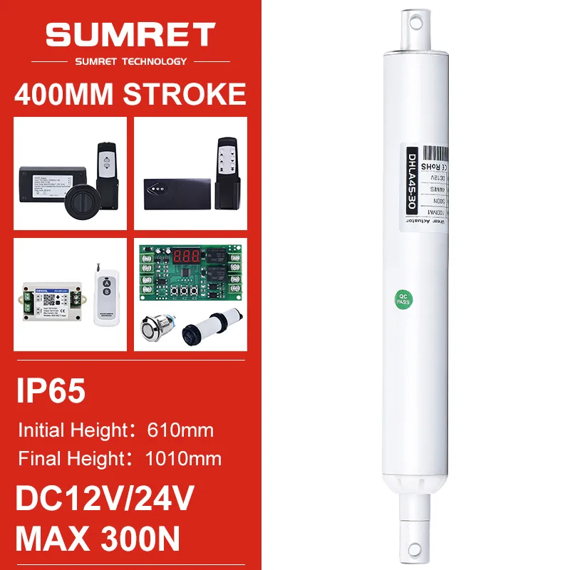 400mm Stroke Electric Linear Actuators Kit With RF Motor Controller 433hz Remote DC12V 24V 300N Reciprocate Straight Pen Type
400mm Stroke Electric Linear Actuators Kit With RF Motor Controller 433hz Remote DC12V 24V 300N Reciprocate Straight Pen Type