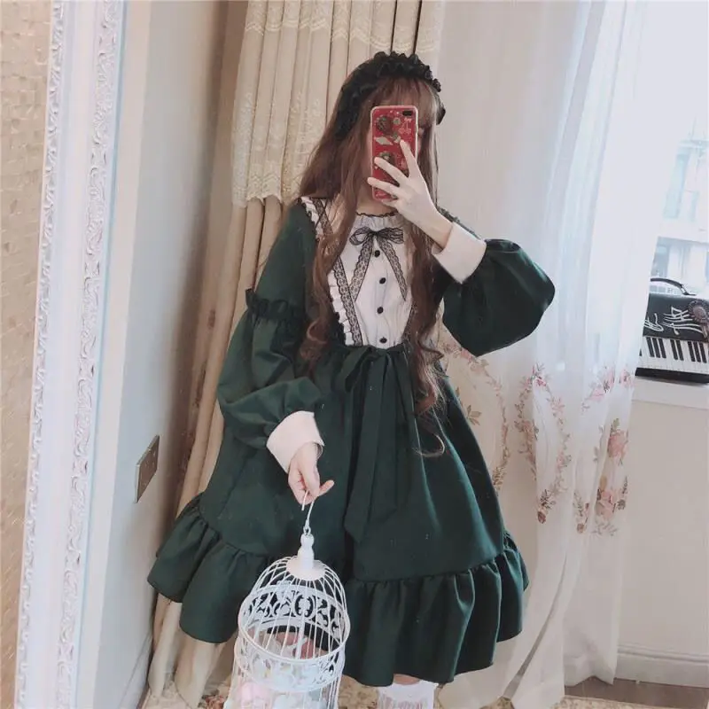Japanese Sweet Lolita Long Sleeve Dress Cute Fairy Schoolgirl Dresses Gothic Streetwear Women Kawaii Vestido Robe Gothique
Japanese Sweet Lolita Long Sleeve Dress Cute Fairy Schoolgirl Dresses Gothic Streetwear Women Kawaii Vestido Robe Gothique