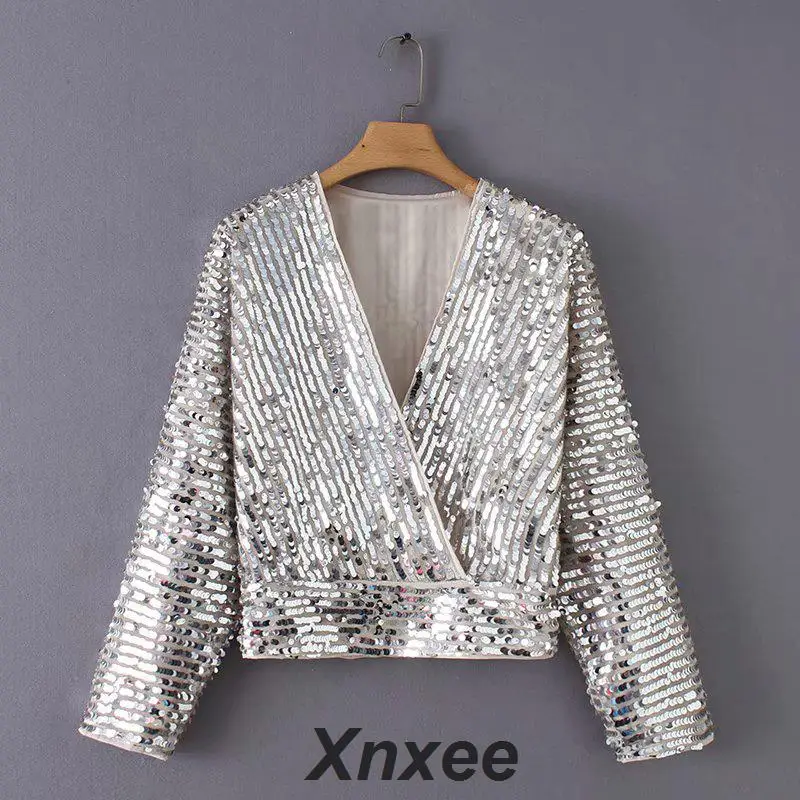 women fashion cross v neck shinning sequined casual slim kimono blouse shirt women chic femininas tops Xnxee
women fashion cross v neck shinning sequined casual slim kimono blouse shirt women chic femininas tops Xnxee