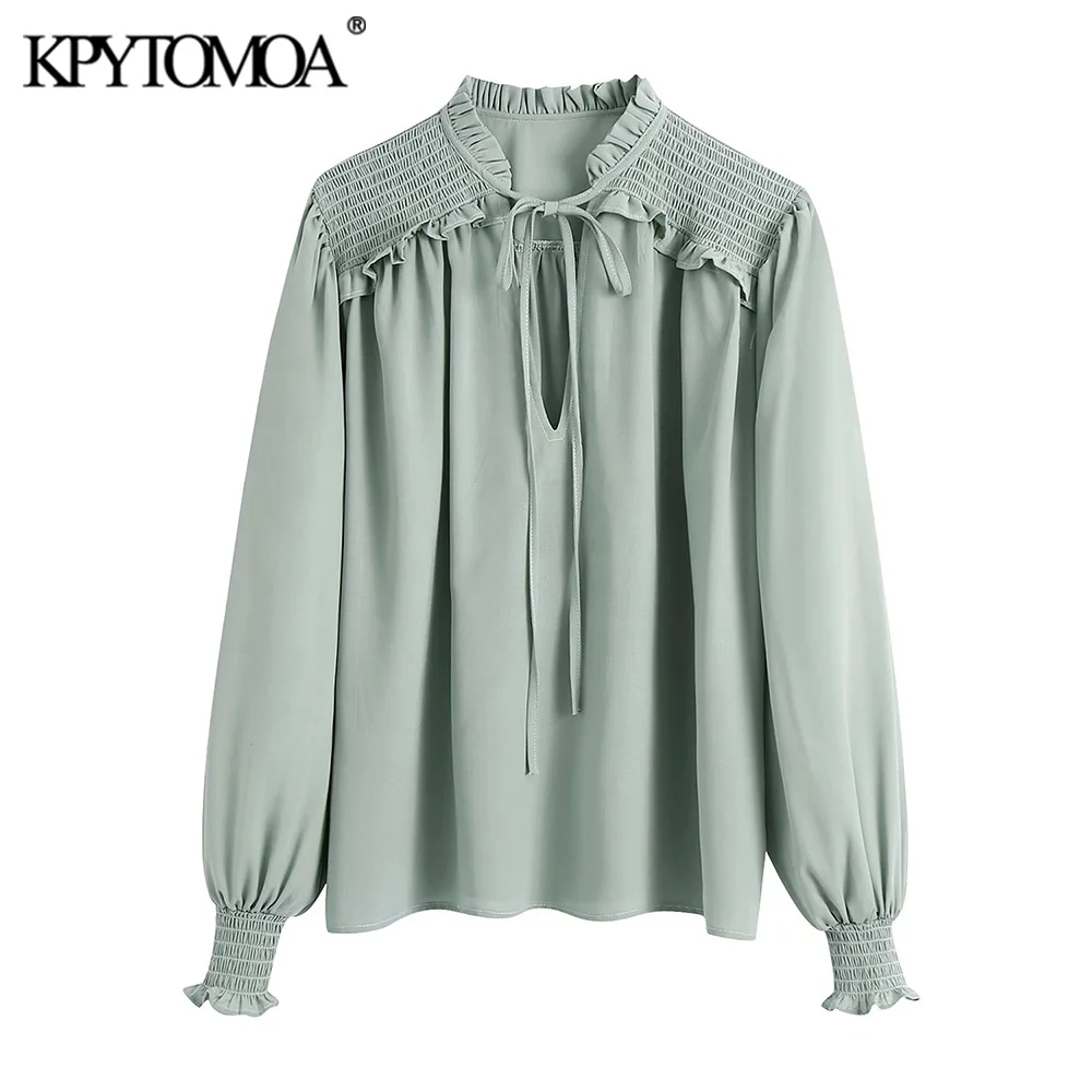 KPYTOMOA Women 2021 Fashion With Shoulder Smocked Ruffled Loose Blouses Vintage Tied V Neck Long Sleeve Female Shirts Chic Tops
KPYTOMOA Women 2021 Fashion With Shoulder Smocked Ruffled Loose Blouses Vintage Tied V Neck Long Sleeve Female Shirts Chic Tops
