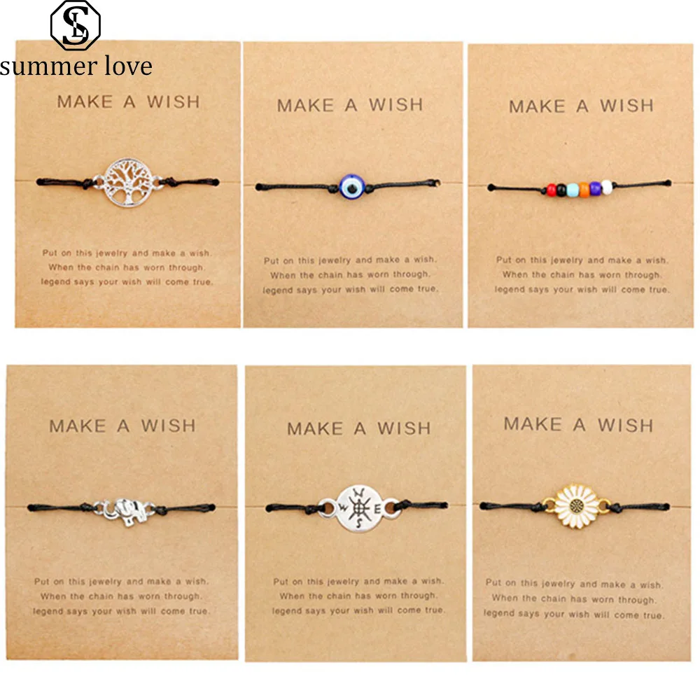 

Handmade Braided Charm Bracelet for Couples Geometric Map Elephant Compass Nazar Evil Blue Eye Friendship Jewelry Gift