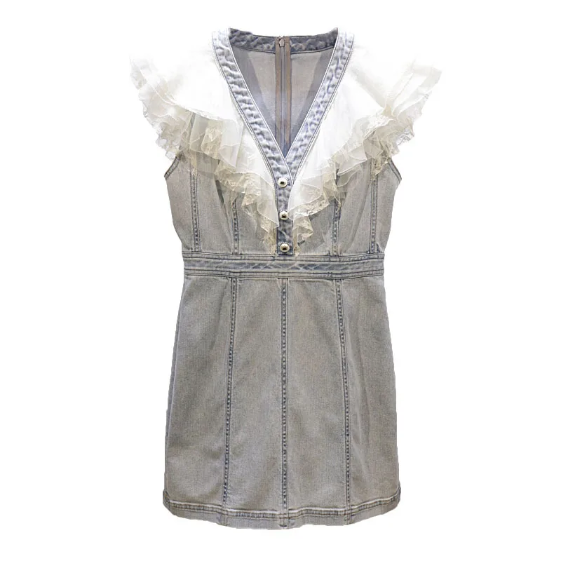 2021 summer new women's mesh wood ear stitching V-neck sleeveless denim dress n12b4003
2021 summer new women's mesh wood ear stitching V-neck sleeveless denim dress n12b4003