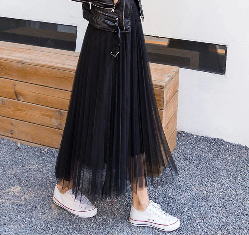 New 2021 Women Tulle Skirt Elastic High Waist Mesh Spring Summer Fashion Long Skirt A Line Black Girl Korean Pleated Faldas
New 2021 Women Tulle Skirt Elastic High Waist Mesh Spring Summer Fashion Long Skirt A Line Black Girl Korean Pleated Faldas