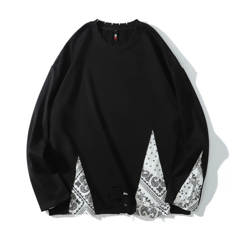 Men Round Neck Sweater Couple Stitching Hip-Hop Hole High Street Loose Pullover Male Alternative Clothing Black and White Autumn
Men Round Neck Sweater Couple Stitching Hip-Hop Hole High Street Loose Pullover Male Alternative Clothing Black and White Autumn