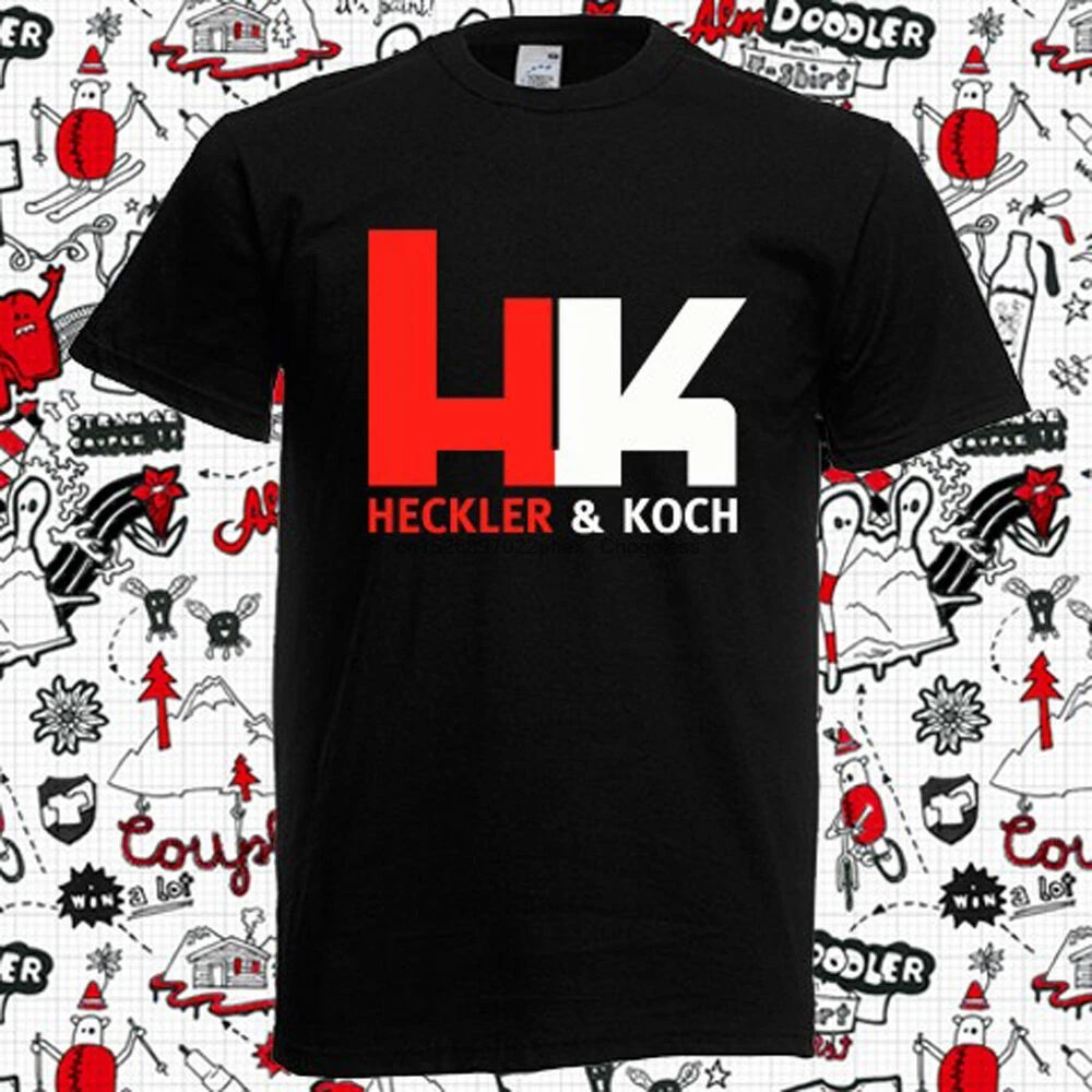 Новинка HK HECKLER и KOCH с логотипом оружия Мужская черная футболка размером от S до