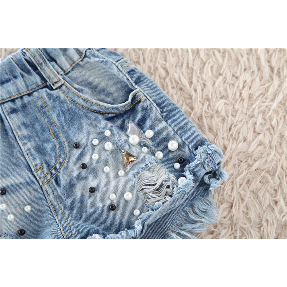 Chifuna/Новые летние шорты для девочек жемчужные джинсовые с потертостями детская