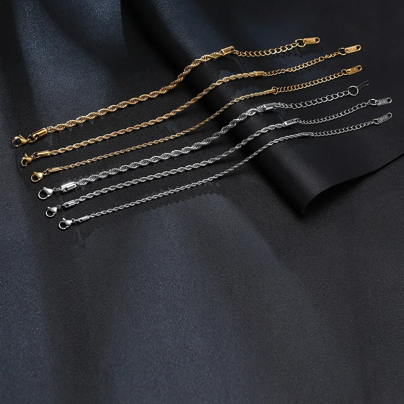 2mm/3mm/4mm Solid Twist Rope Link Chain Bracelet for Women Stainless Steeel Gold Filled Stacking Jewelry DIY Adjustable
2mm/3mm/4mm Solid Twist Rope Link Chain Bracelet for Women Stainless Steeel Gold Filled Stacking Jewelry DIY Adjustable