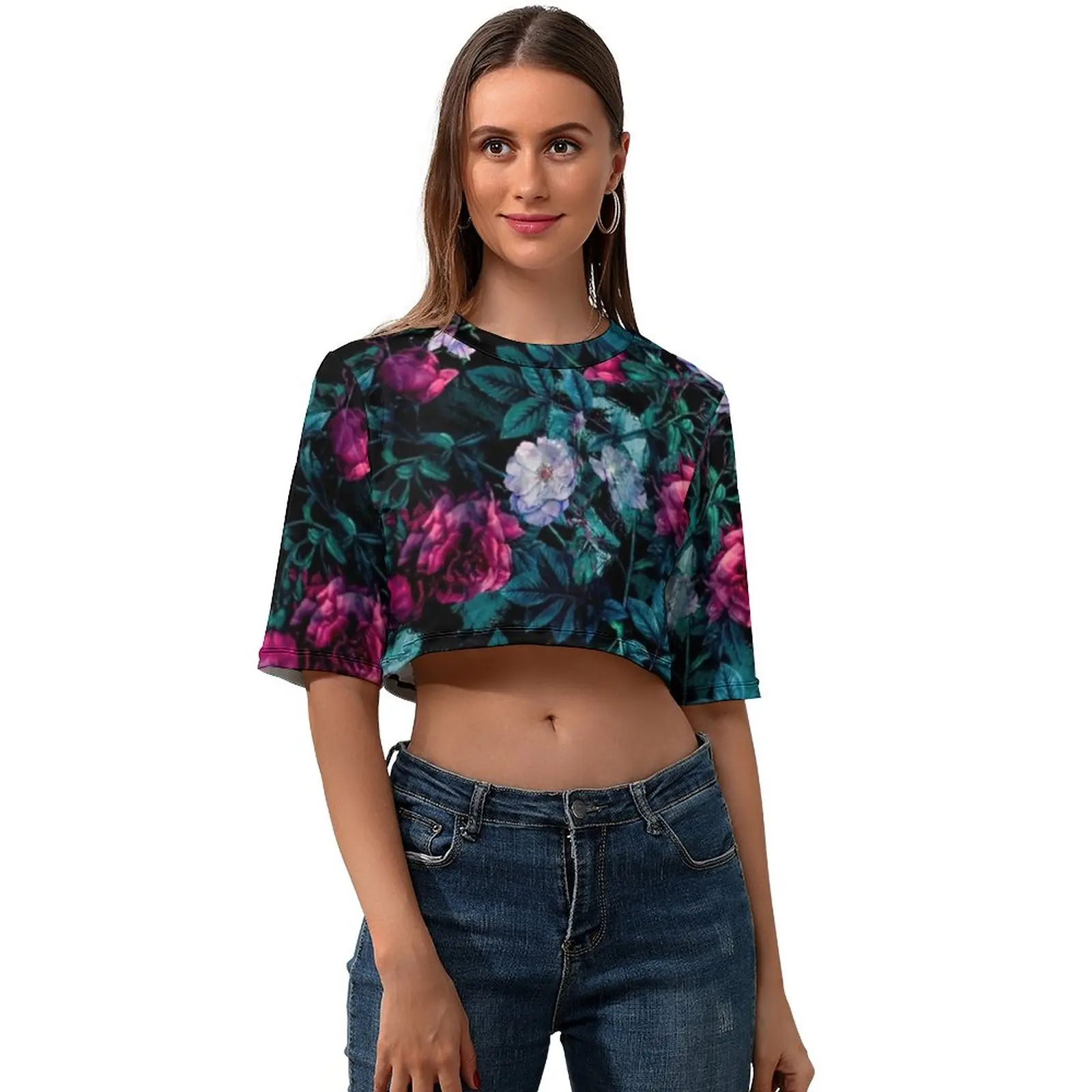 Укороченная футболка с цветочным принтом, женская футболка с круглым вырезом, простая уличная мода с коротким рукавом, футболка из полиэсте...
Укороченная футболка с цветочным принтом, женская футболка с круглым вырезом, простая уличная мода с коротким рукавом, футболка из полиэсте...