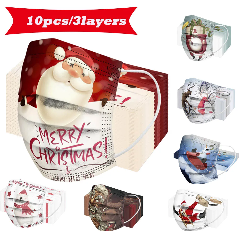 Маски одноразовые трехслойные из нетканого материала с принтом Санта-Клауса, 10 шт. 
Маски одноразовые трехслойные из нетканого материала с принтом Санта-Клауса, 10 шт.
