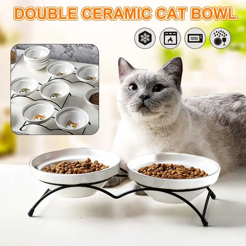 Кормушки для кошек и собак, Двойные керамические чаши, железная рама, противоскользящая защита, поилка для кормления домашних животных 
Кормушки для кошек и собак, Двойные керамические чаши, железная рама, противоскользящая защита, поилка для кормления домашних животных