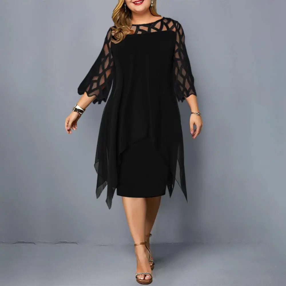 Plus Size 5XL Dresses For Women 2021 Elegant Wedding Women See Through 3/4 Sleeve Fake Two Piece Irregular Hem Knee-length Dress
Plus Size 5XL Dresses For Women 2021 Elegant Wedding Women See Through 3/4 Sleeve Fake Two Piece Irregular Hem Knee-length Dress