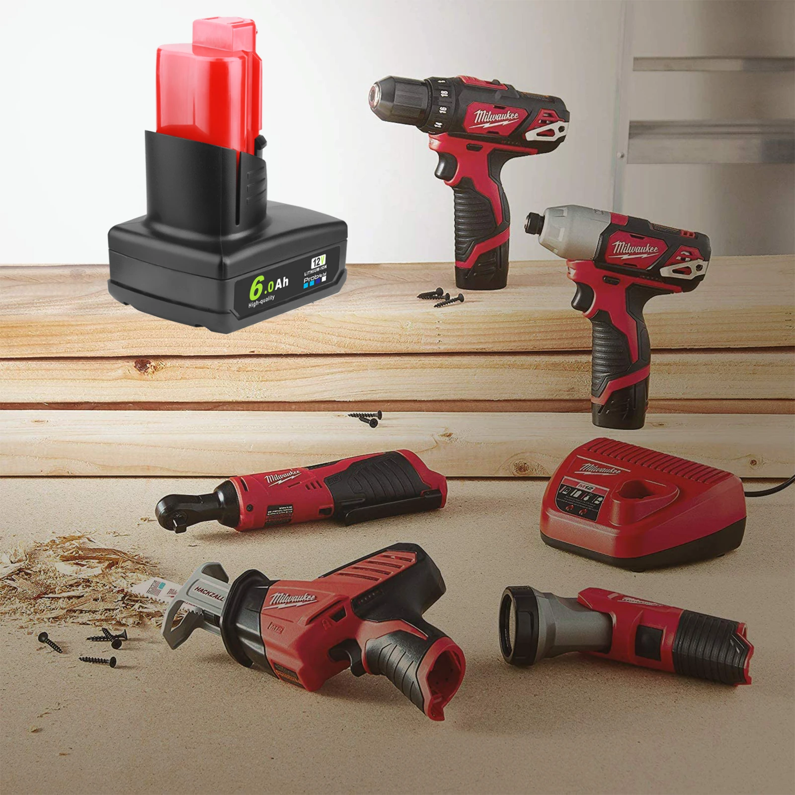 2 Pack Replacement Power Tool Battery 12V 6000mAh Li-Ion for Milwaukee Cordless Drill Impact Driver M12 48-11-2401 48-11-2402
2 Pack Replacement Power Tool Battery 12V 6000mAh Li-Ion for Milwaukee Cordless Drill Impact Driver M12 48-11-2401 48-11-2402