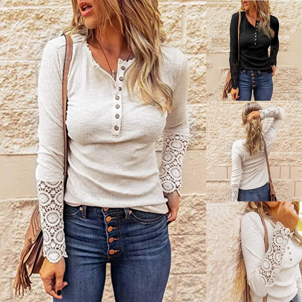 2021 Blouse Women Long Sleeve V-neck Front Button Shirt Fashion Comfortable Lace Sleeve Lady Casual Top Vetement Femme Blusas
2021 Blouse Women Long Sleeve V-neck Front Button Shirt Fashion Comfortable Lace Sleeve Lady Casual Top Vetement Femme Blusas